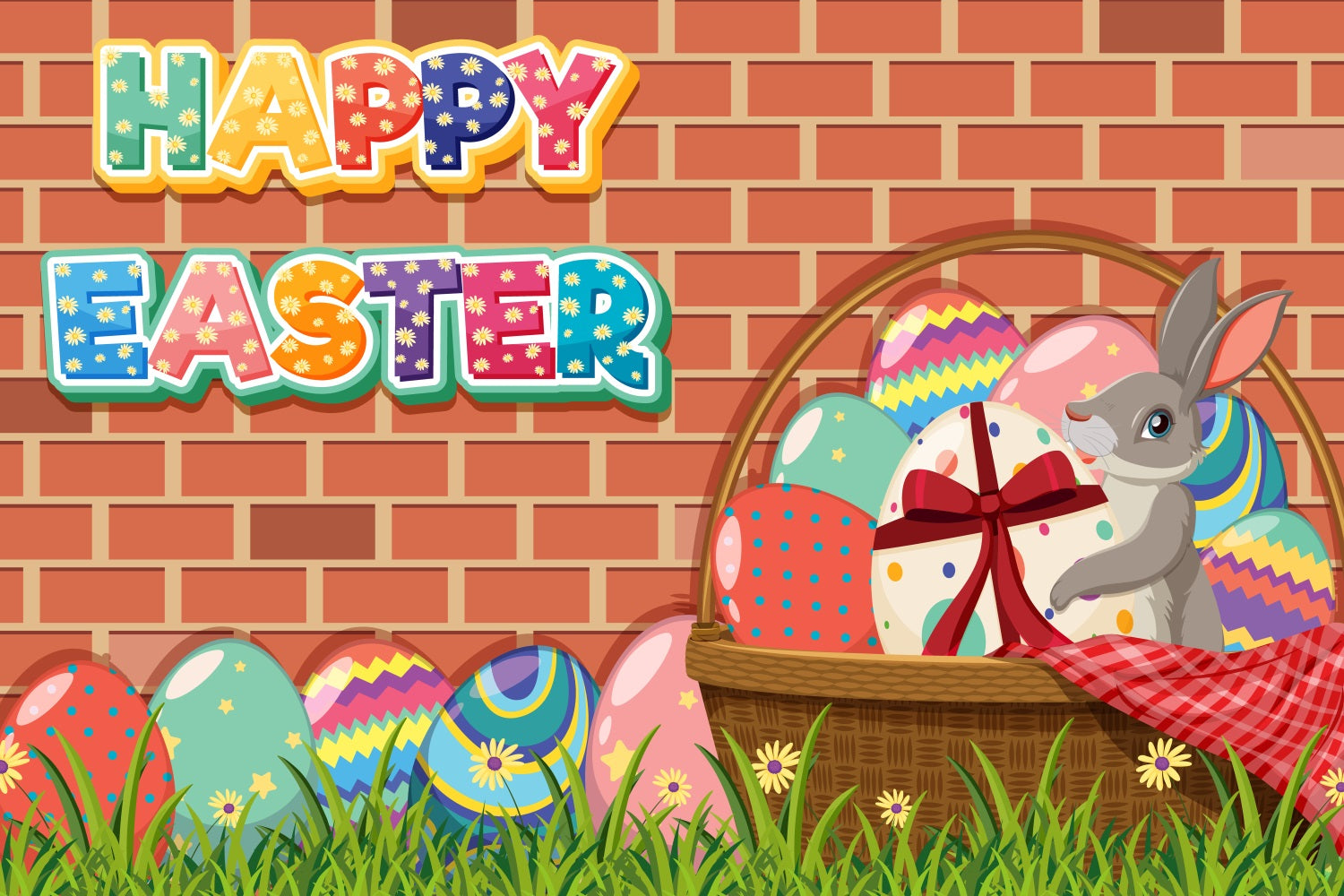 Backdrop For Easter Brick Wall Bunny Basket Custom Backdrop UK TWW3-58