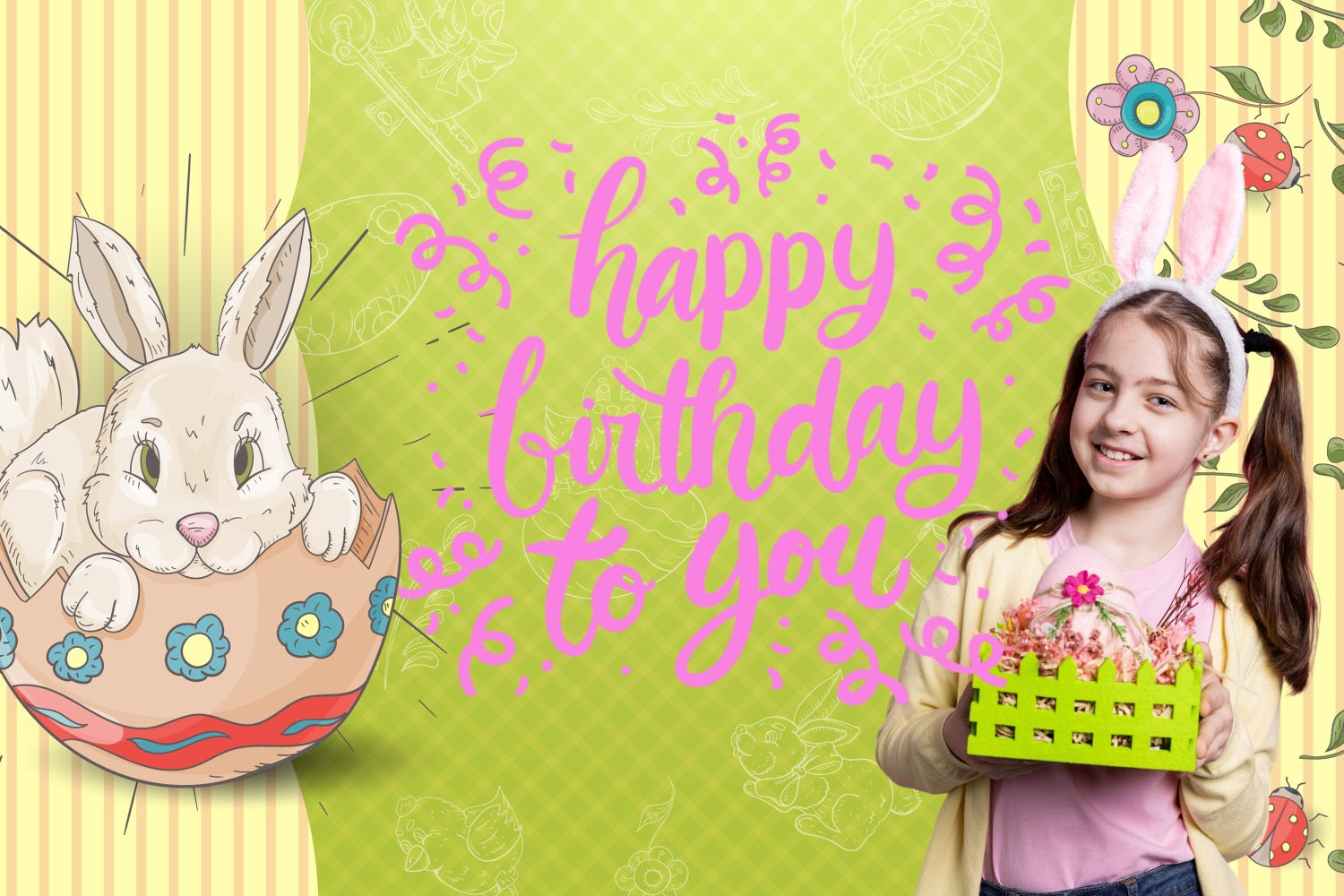 Backdrops For Easter Birthday Cheer Bunny Egg Customized Backdrop UK TWW3-59