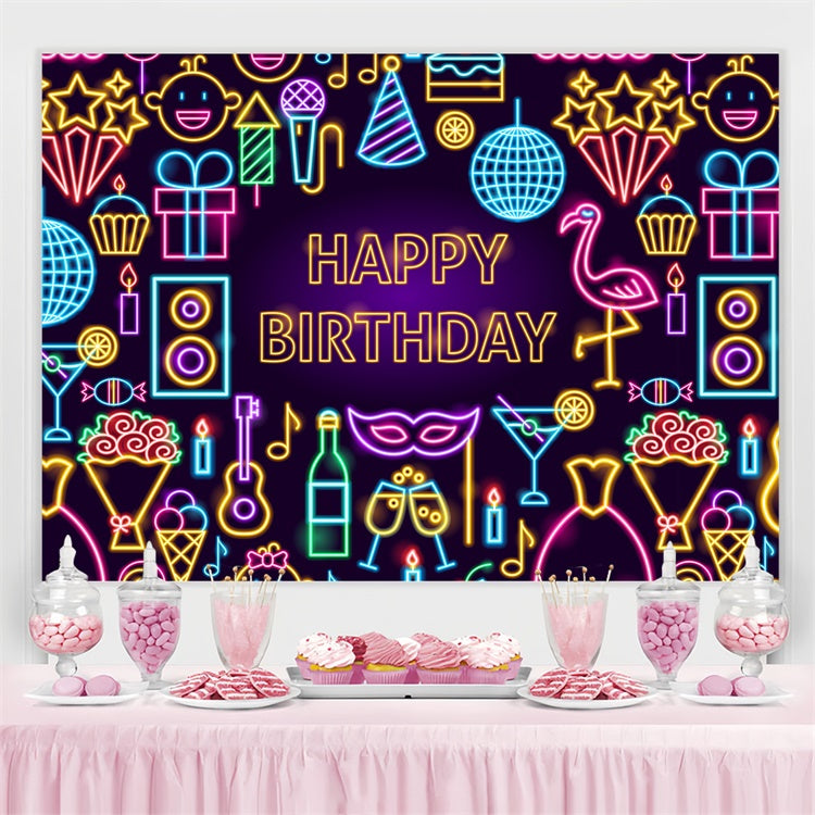 Personalized Backdrops For Birthday Retro Neon Icon Backdrop UK TWW3-68
