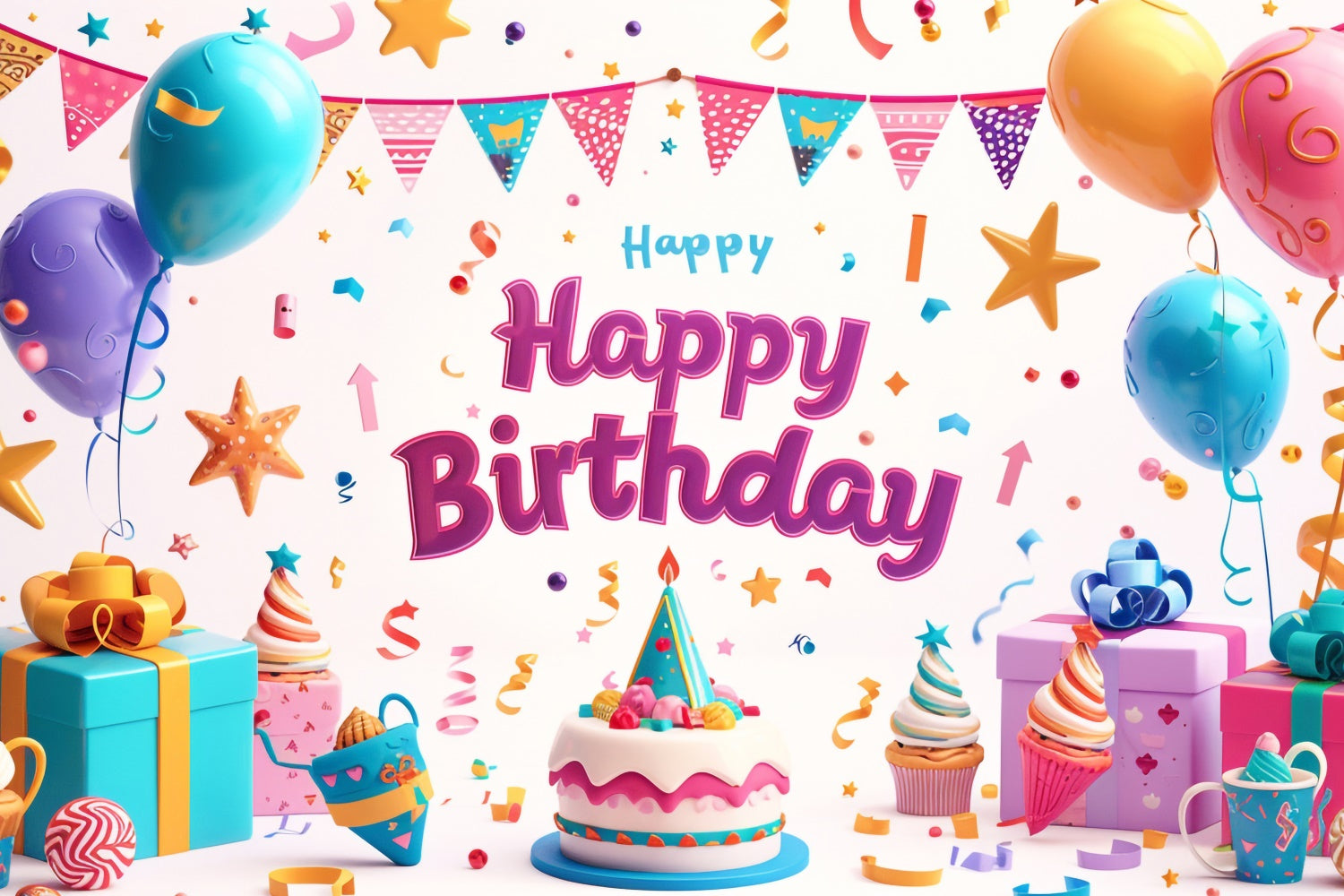 Personalized Backdrop For Birthday Colorful Balloon Gift Backdrop UK TWW3-71