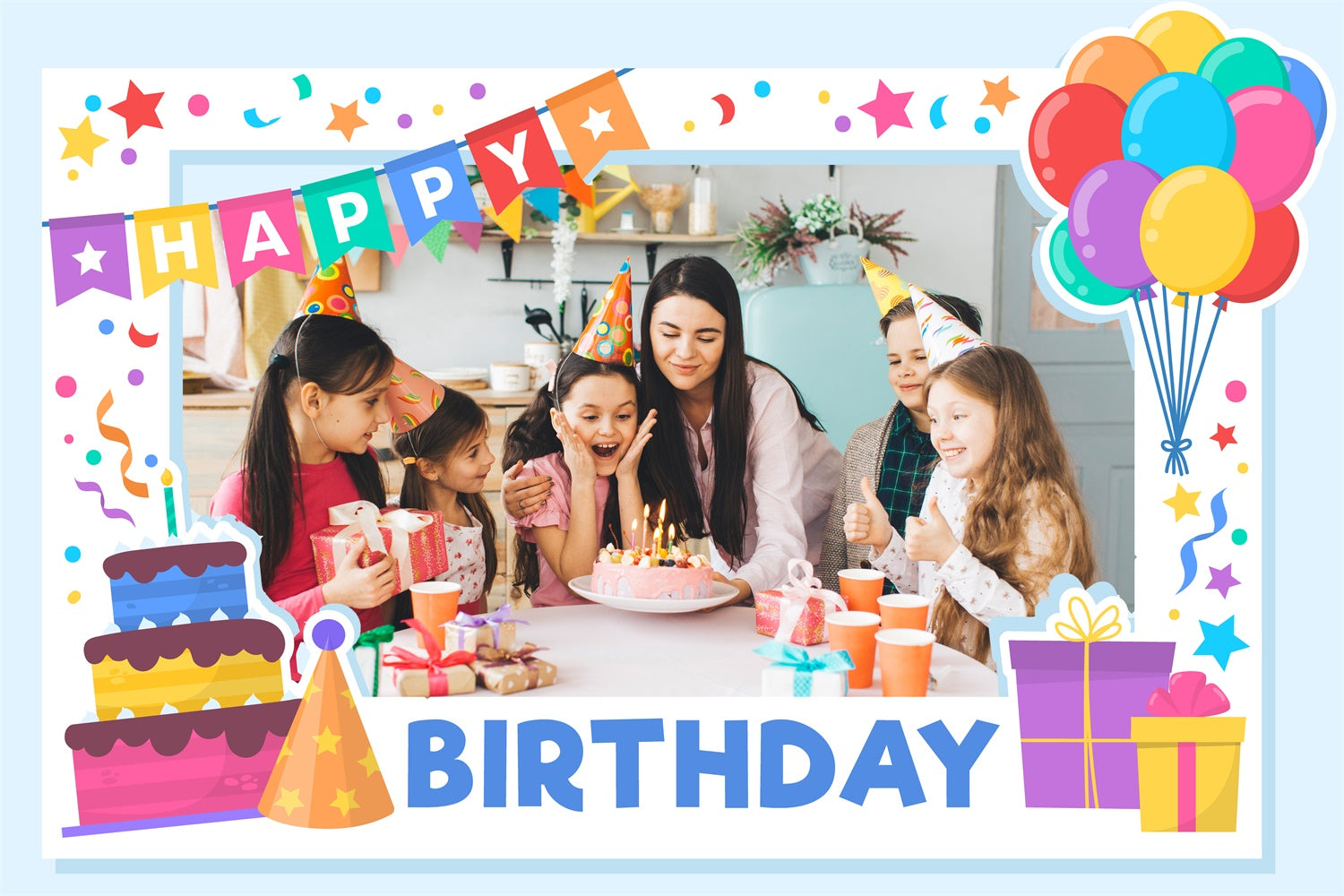 Custom Birthday Backdrop Pastel Balloon Colorful Banner Backdrop UK TWW3-72