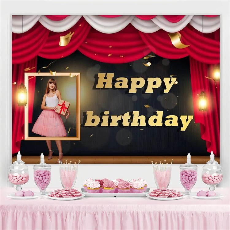 Custom Birthday Backdrop Golden Confetti Stage Birthday Backdrop UK TWW3-75