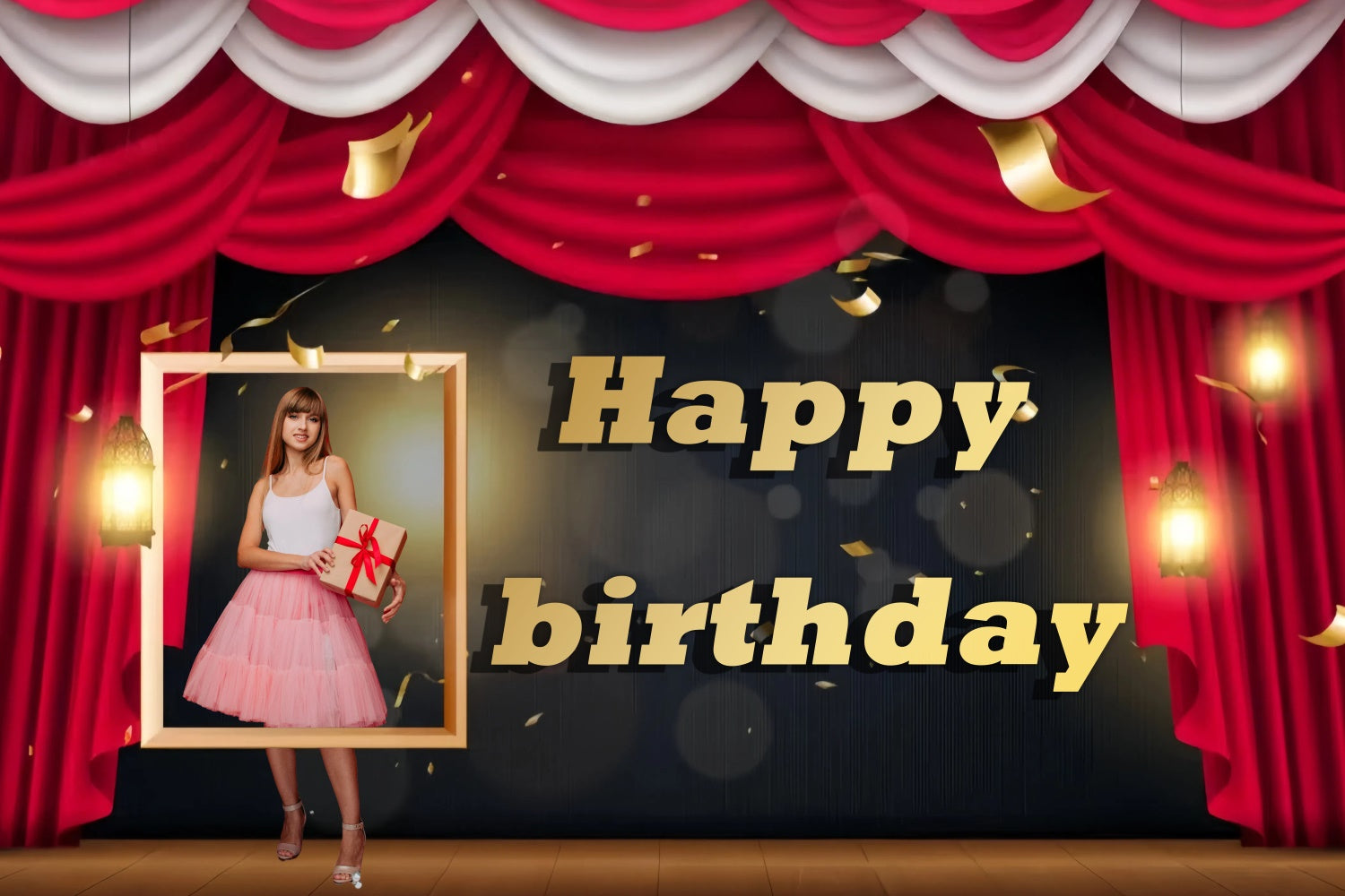 Custom Birthday Backdrop Golden Confetti Stage Birthday Backdrop UK TWW3-75