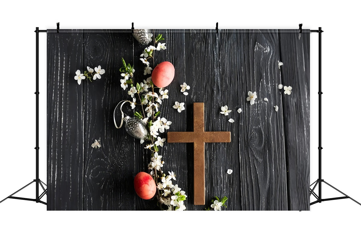 Easter Picture Ideas Rustic Floral Wooden Cross Backdrop UK TWW3-8