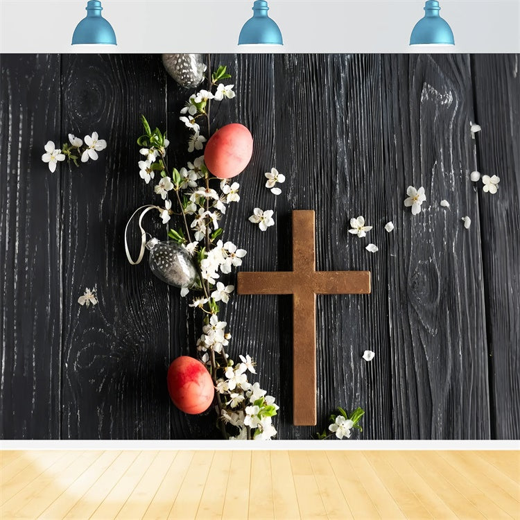 Easter Picture Ideas Rustic Floral Wooden Cross Backdrop UK TWW3-8