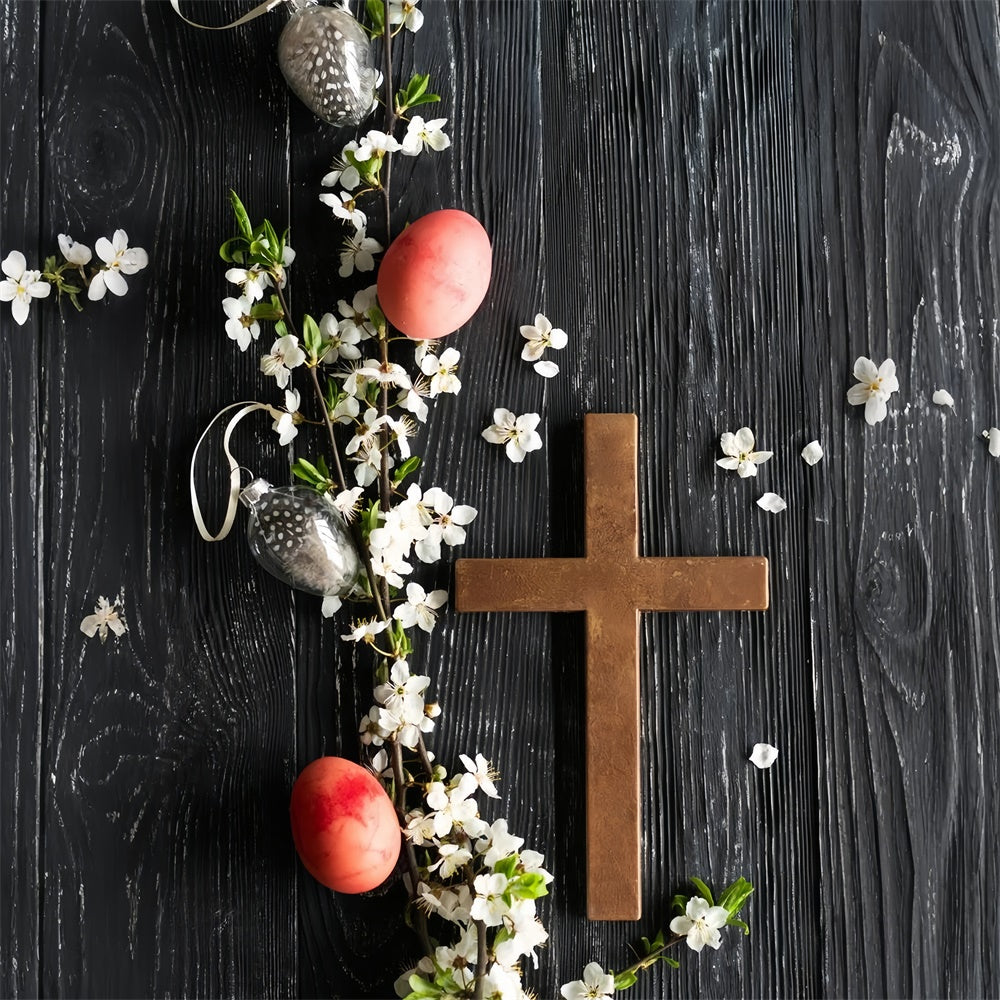 Easter Picture Ideas Rustic Floral Wooden Cross Backdrop UK TWW3-8