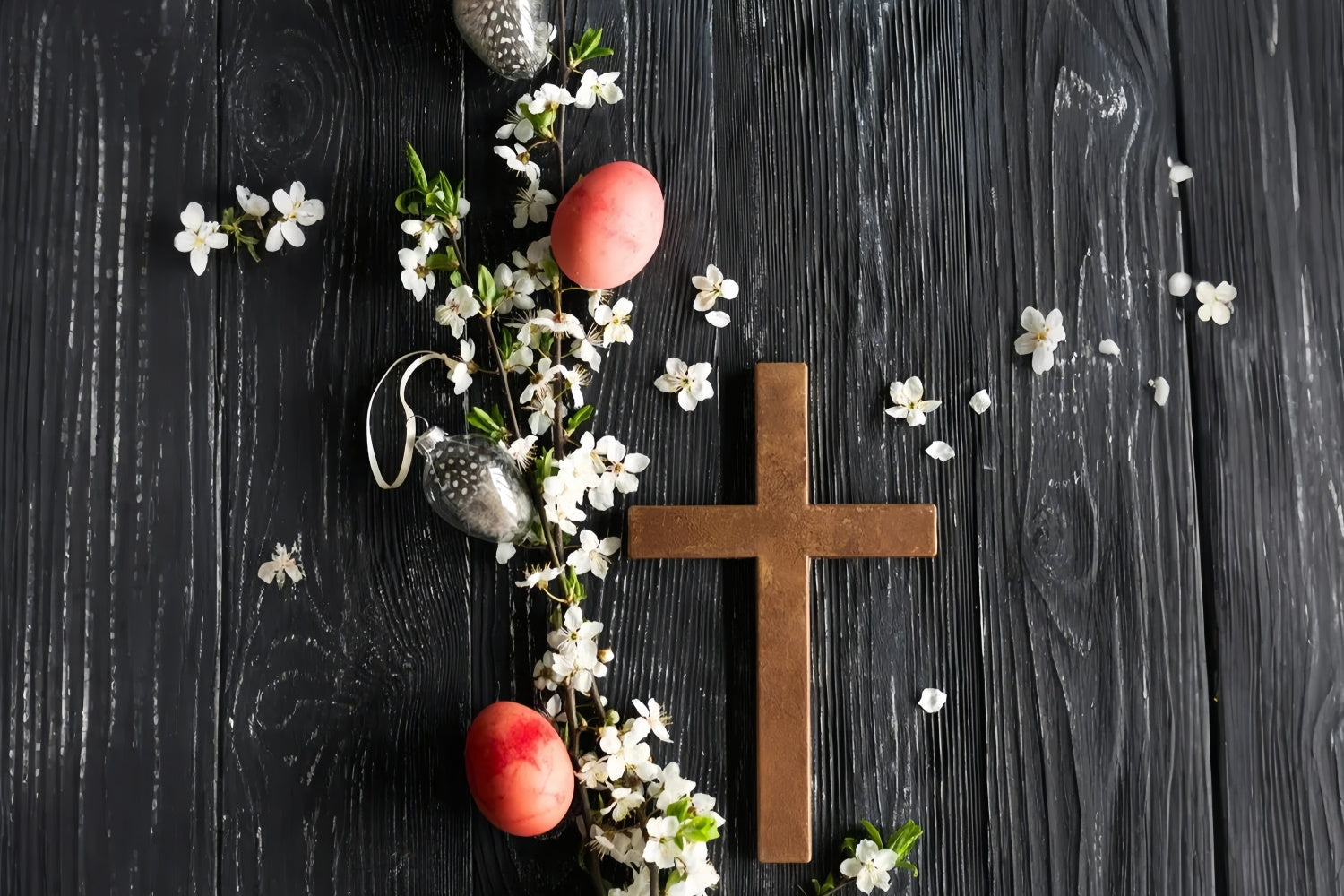 Easter Picture Ideas Rustic Floral Wooden Cross Backdrop UK TWW3-8