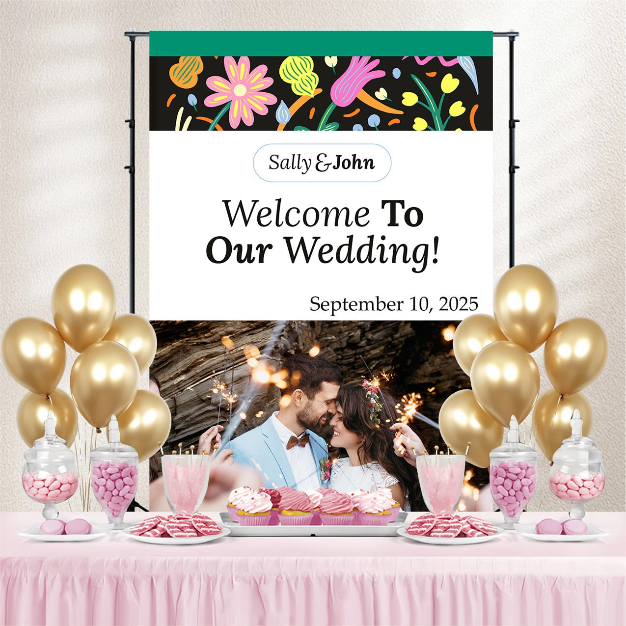 Wedding Photo Backdrop Ideas Playful Floral Custom Backdrop UK TWW3-84