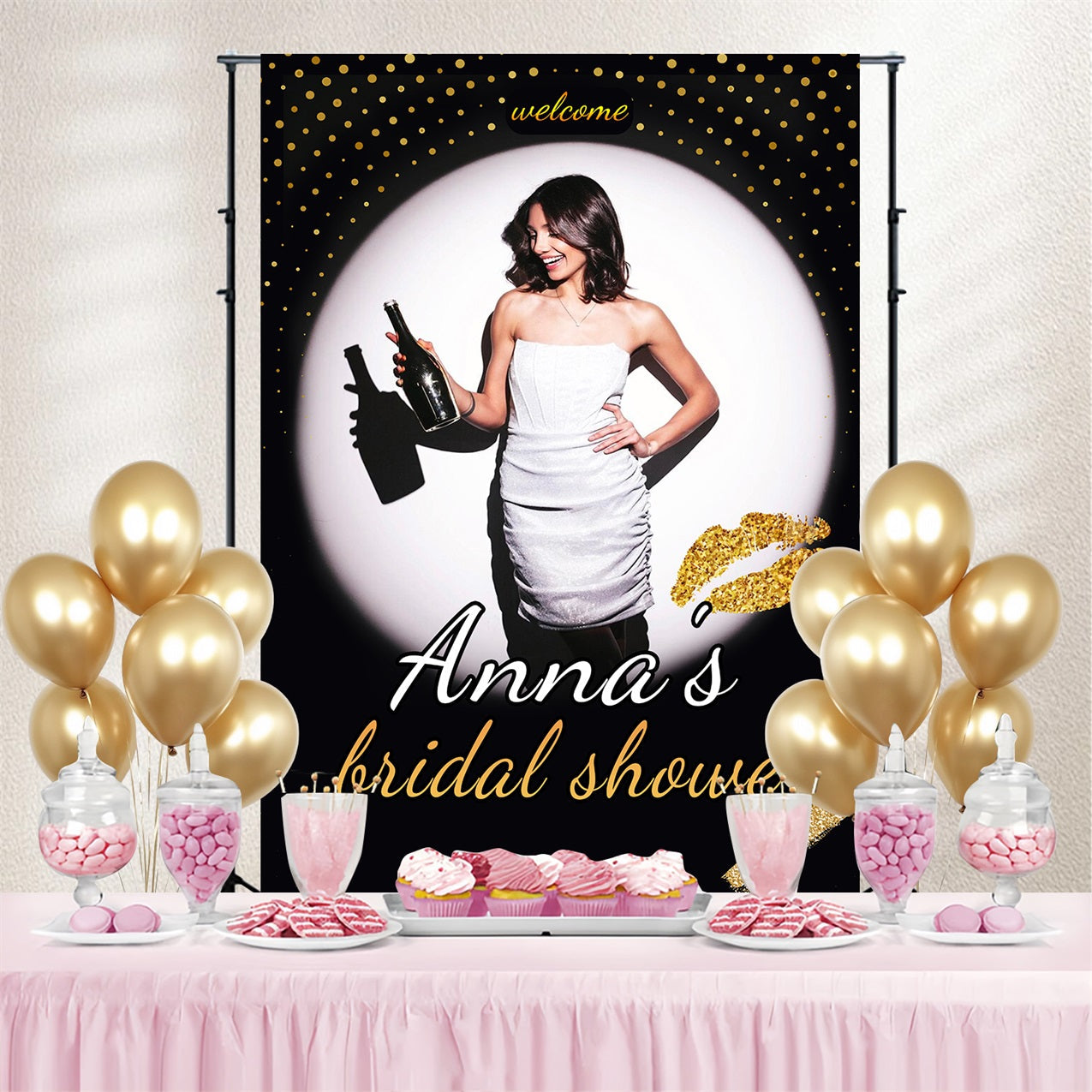 Bridal Shower Backdrop Sparkle Lips Customized Backdrop UK TWW3-90