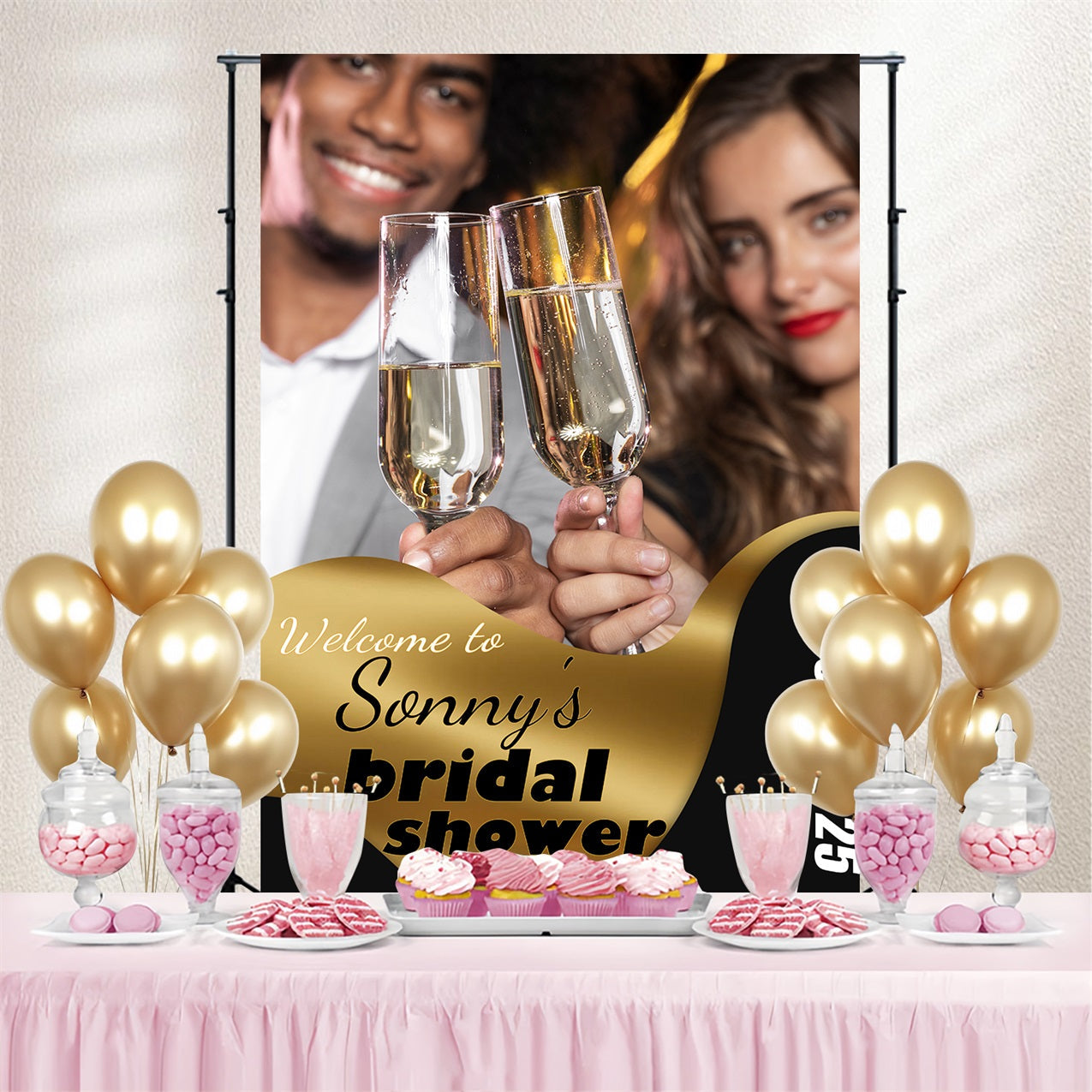 Bridal Shower Backdrops Champagne Toast Personalised Backdrop UK TWW3-91