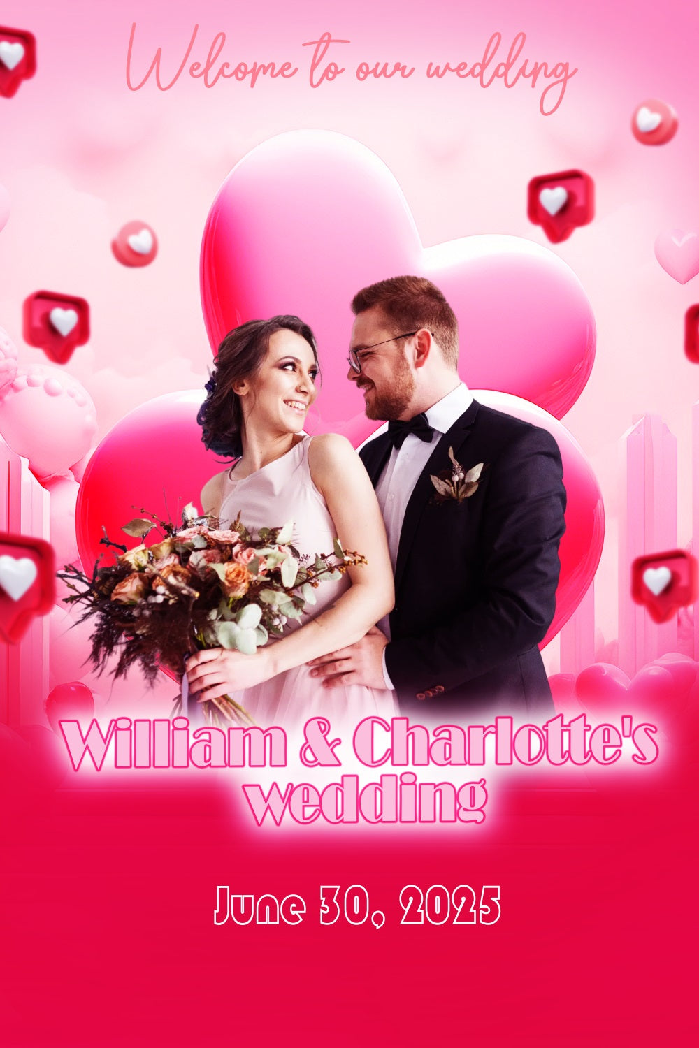 Wedding Backdrop Pink Heart Love Personalized Backdrop UK TWW3-93