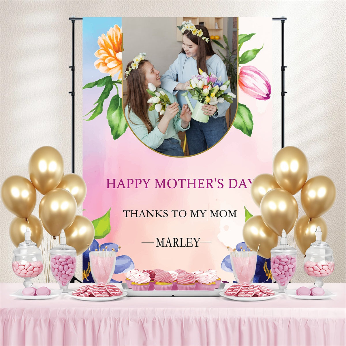 Mothers Day Photo Backdrop Pastel Flower Frame Personalized Backdrop UK TWW4-10