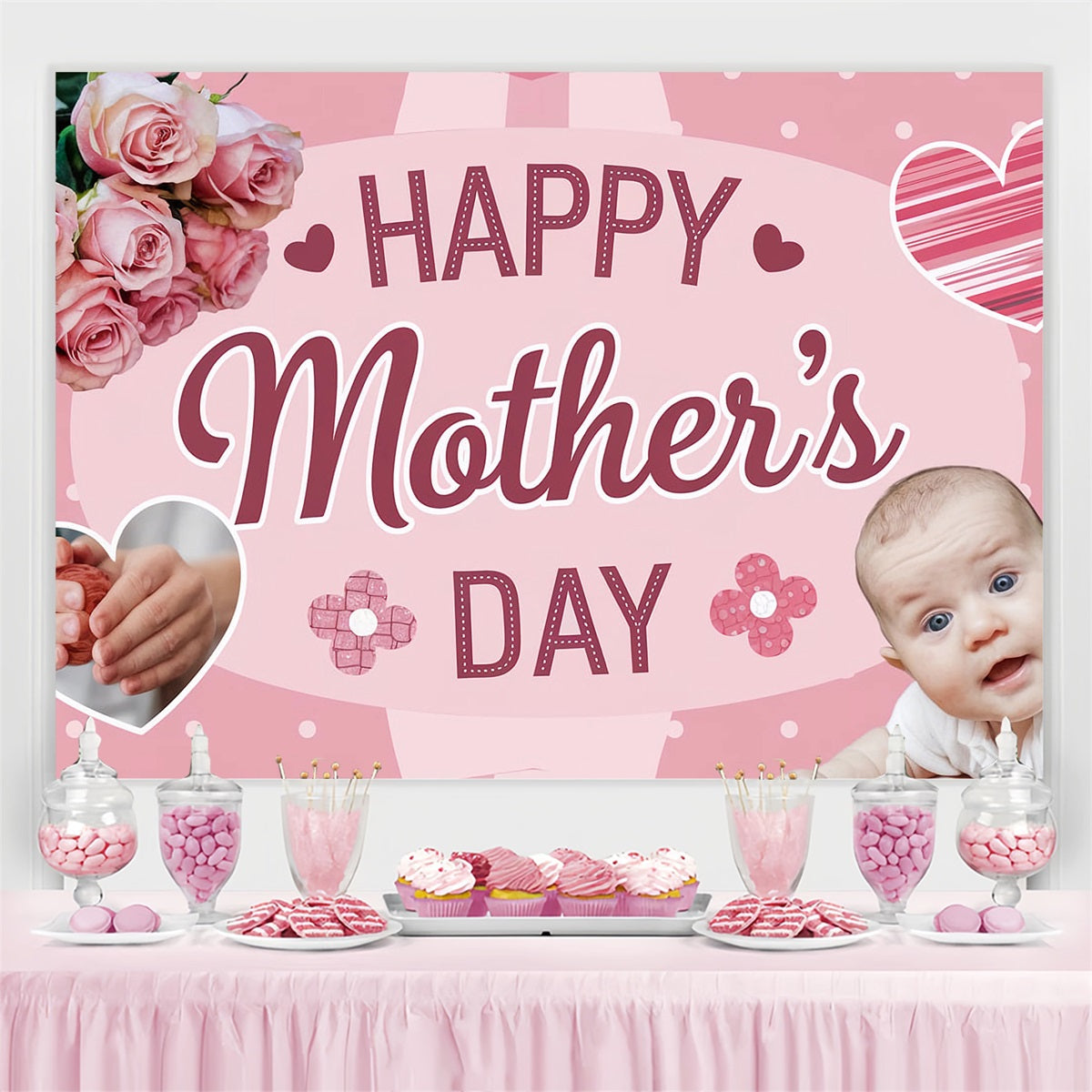 Mothers Day Backdrops Baby Love Pink Roses Custom Backdrop UK TWW4-11