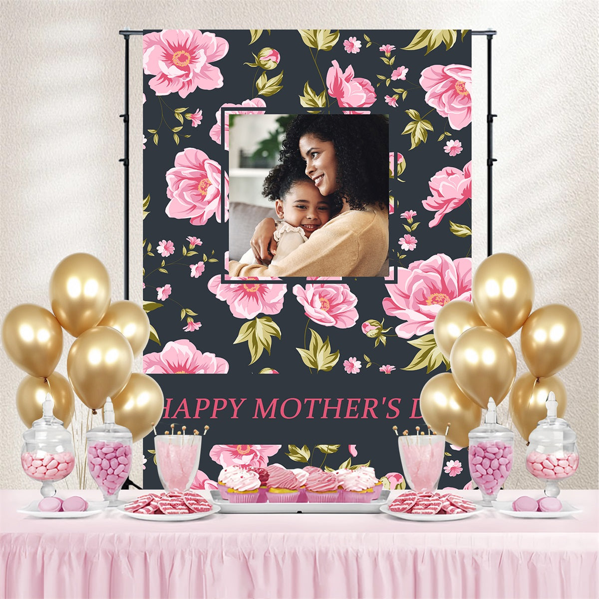 Backdrops For Mother's Day Pink Floral Personalised Backdrop UK TWW4-13
