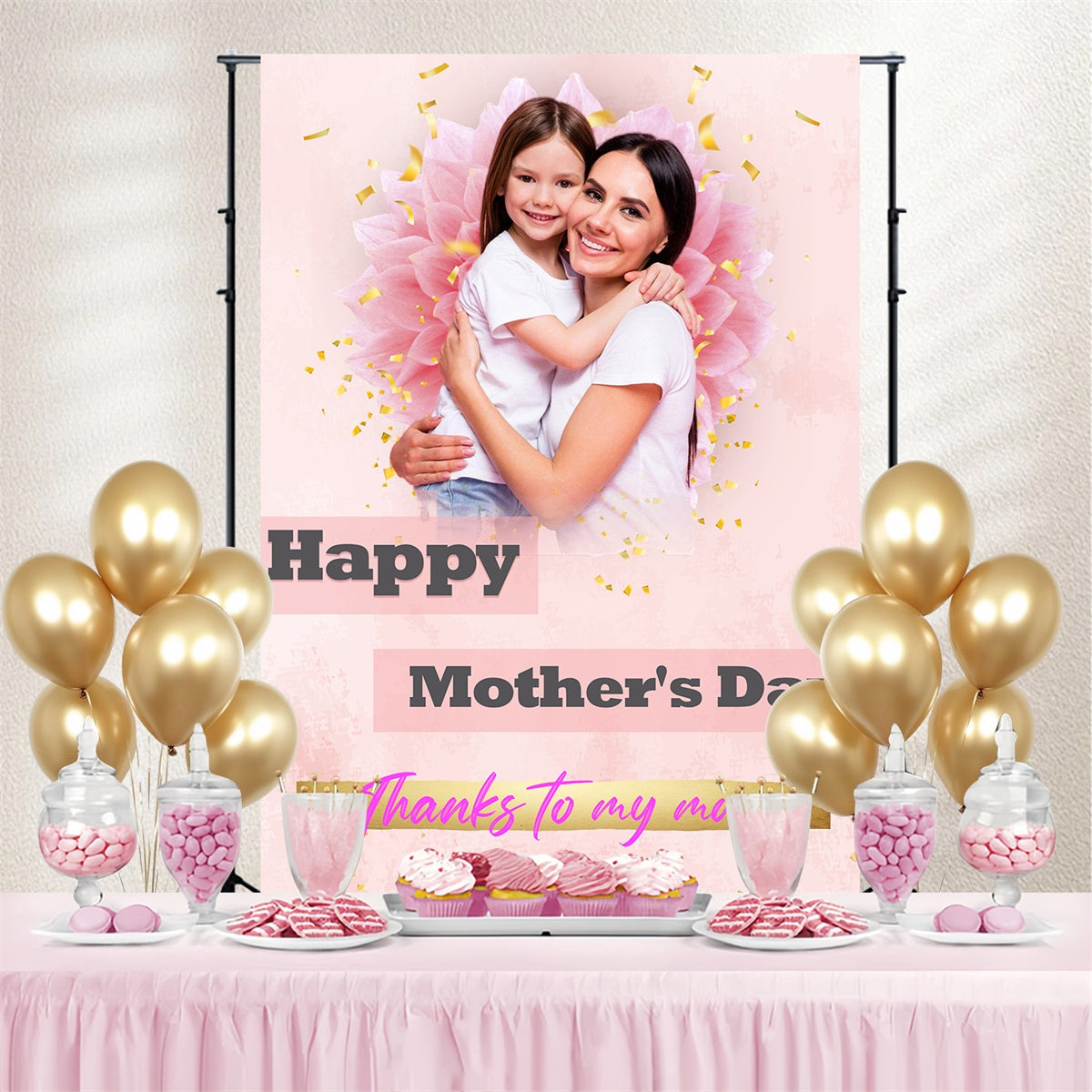 Happy Mothers Day Backdrop Confetti Love Flower Custom Backdrop UK TWW4-15
