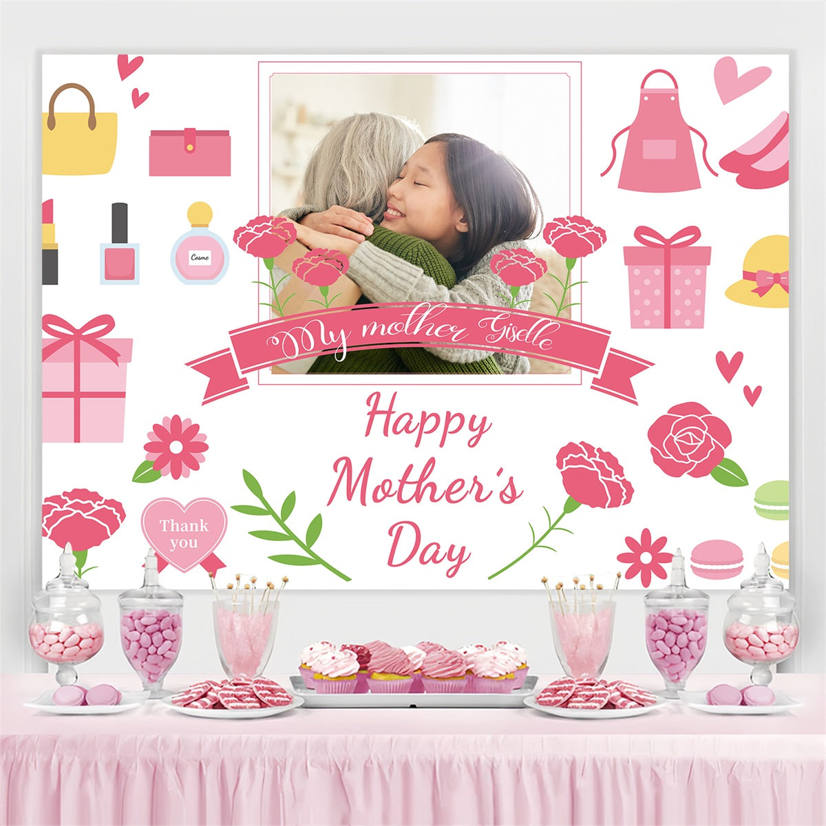 Mother's Day Photo Backdrops Floral Makeup Personalized Backdrop UK TWW4-18