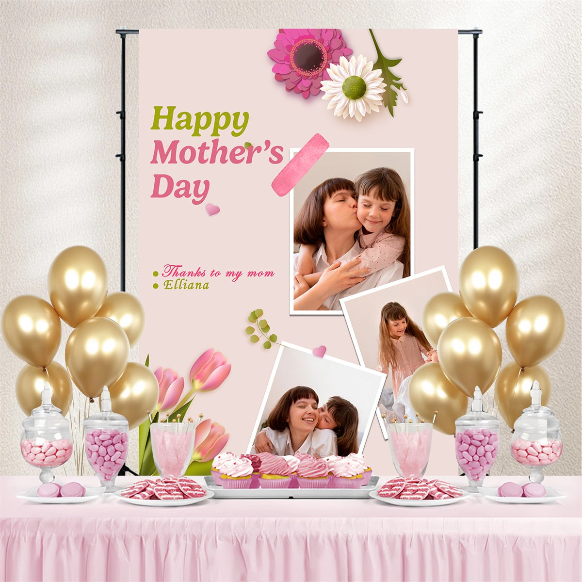 Mothers Day Photo Backdrop Tulip Love Collage Custom Backdrop UK TWW4-2