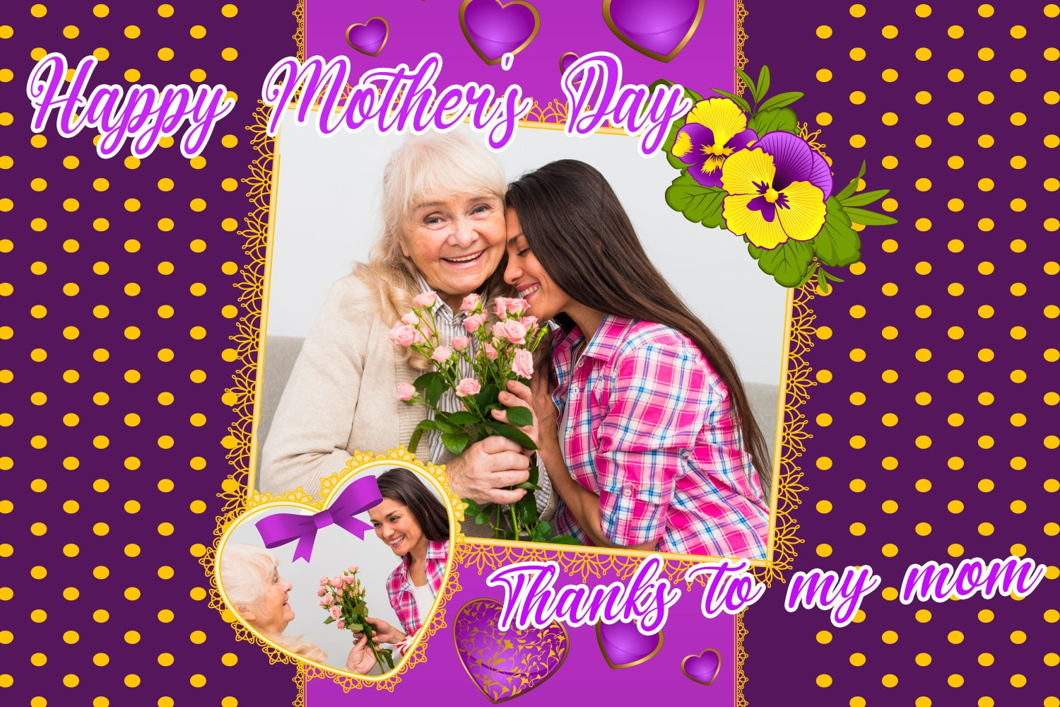 Mothers Day Backdrop Purple Dots Flowers Customized Backdrop UK TWW4-7