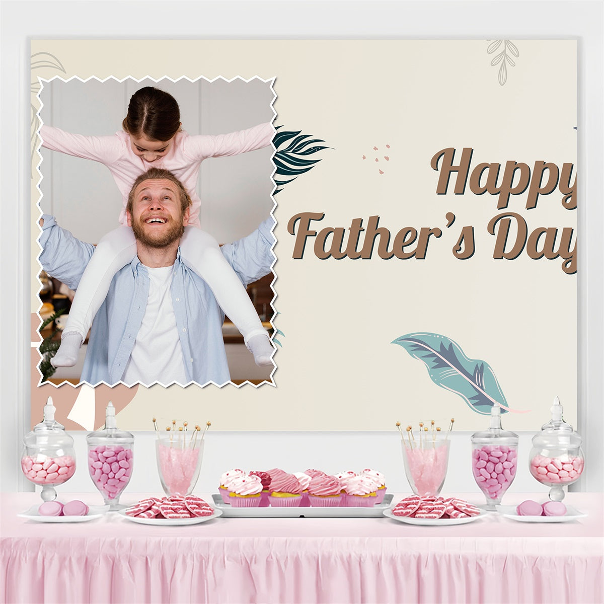 Father's Day Backdrop Pastel Leaf Design Personalized Backdrop UK TWW4-81