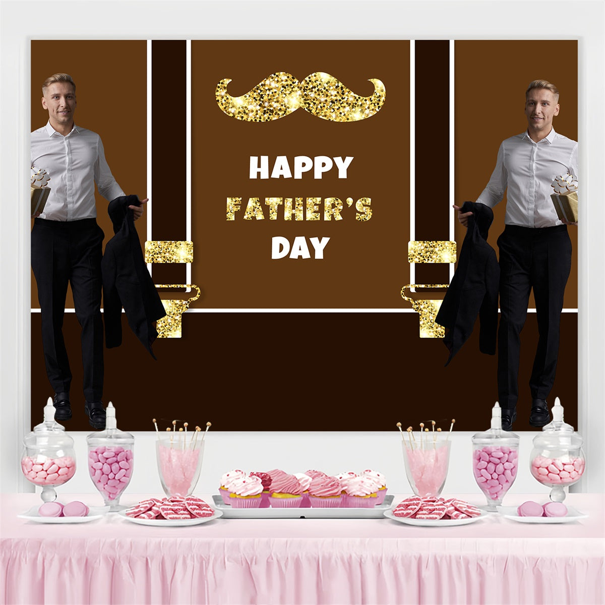 Fathers Day Backdrop Ideas Golden Sparkle Gentleman Custom Backdrop UK TWW4-88