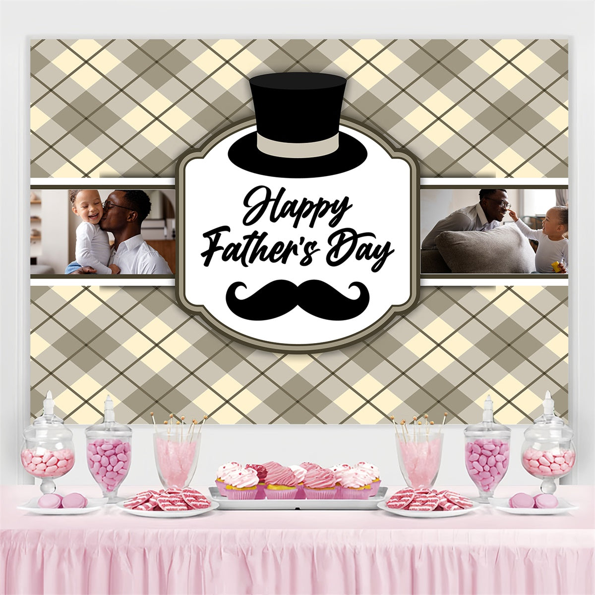 Father's Day Backdrop Elegant Plaid Pattern Customized Backdrop UK TWW4-89