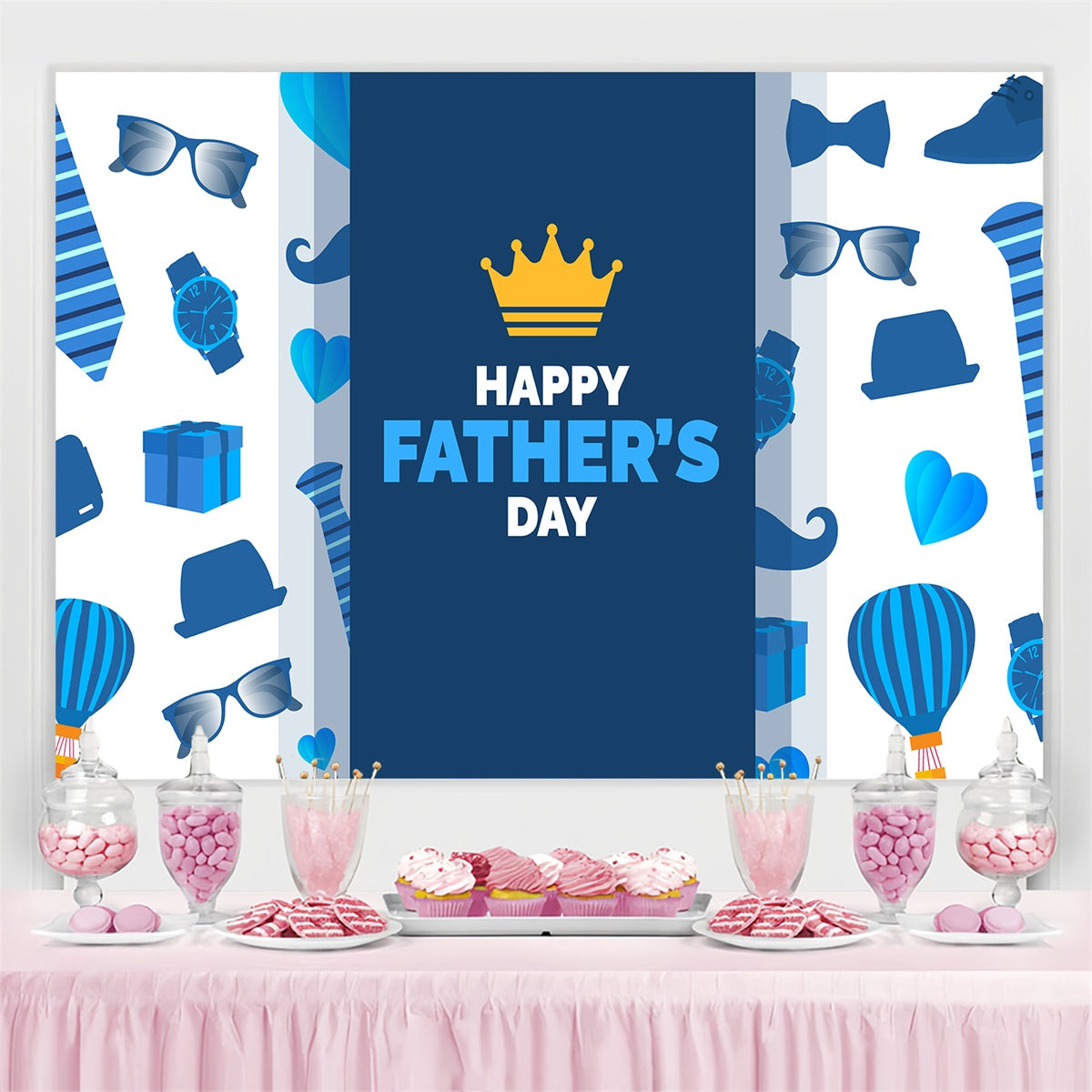 Fathers Day Backdrop Ideas Crown Blue Gift Icons Custom Backdrop UK TWW4-90