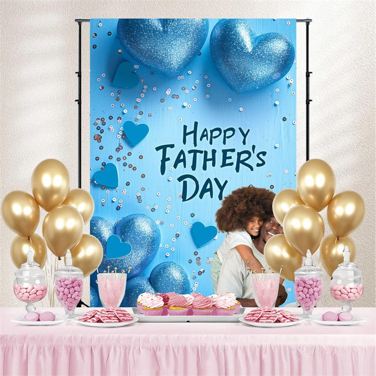 Fathers Day Backdrop Blue Glitter Hearts Personalized Backdrop UK TWW4-92