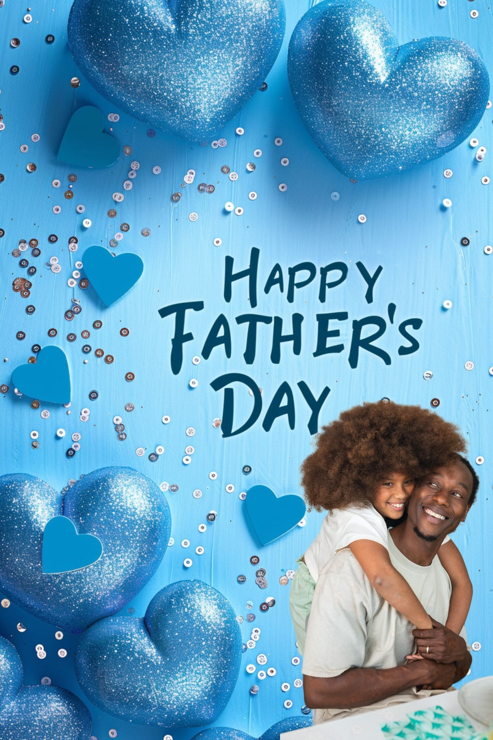 Fathers Day Backdrop Blue Glitter Hearts Personalized Backdrop UK TWW4-92