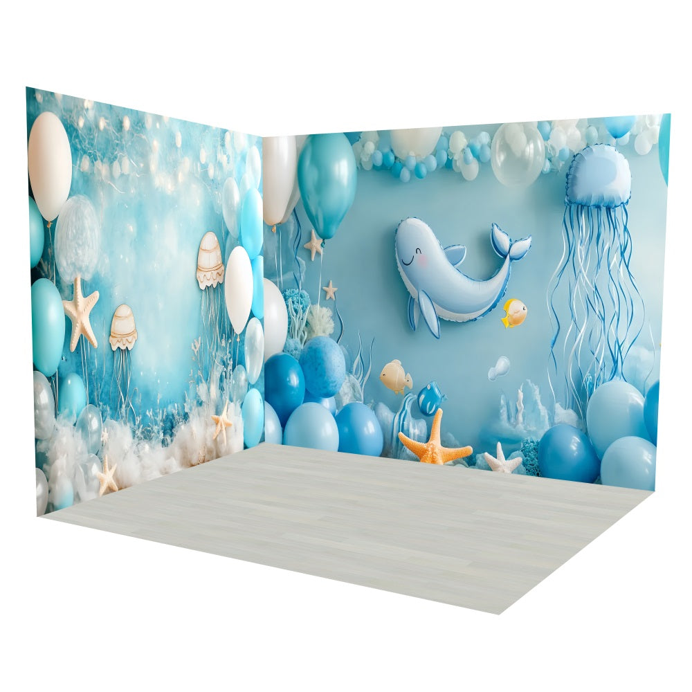 Newborn Photography Backdrops Blue Ocean Whale Backdrop Room Set UK TWW5-17