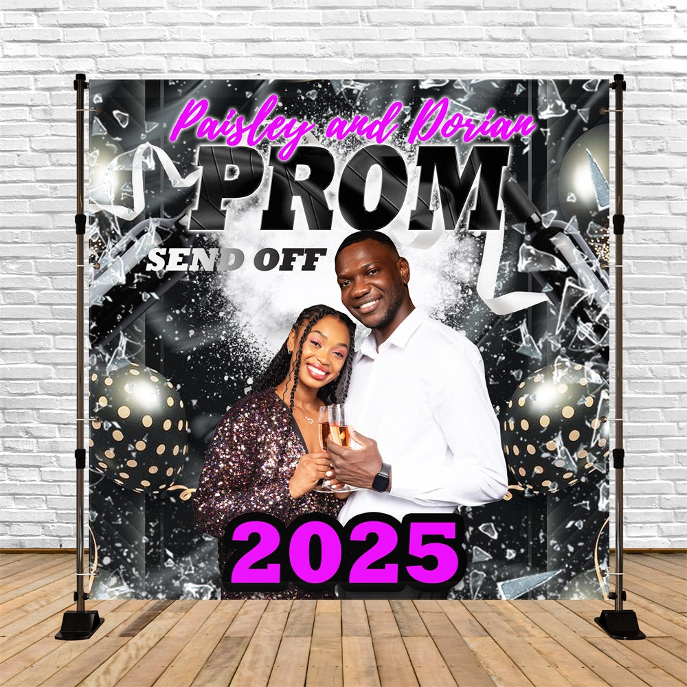 Graduated Backdrop Black Silver Sparkle Custom Party Graduation Backdrop UK TWW5-33