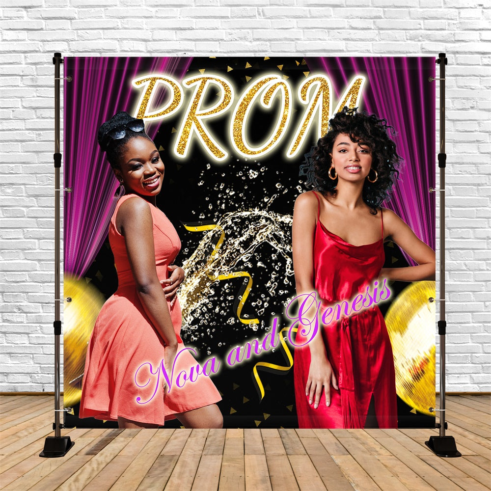 Prom Backdrop Purple Curtain Glitter Customized Party Graduation Backdrop UK TWW5-36