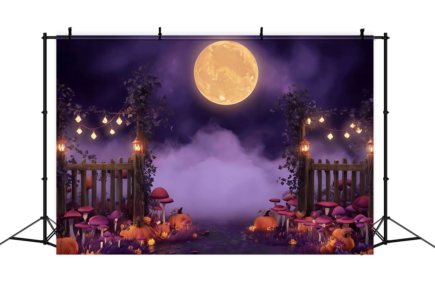 Halloween Moon Backdrop Moonlit Pumpkin Forest Path Halloween Backdrop UK TWW510-1