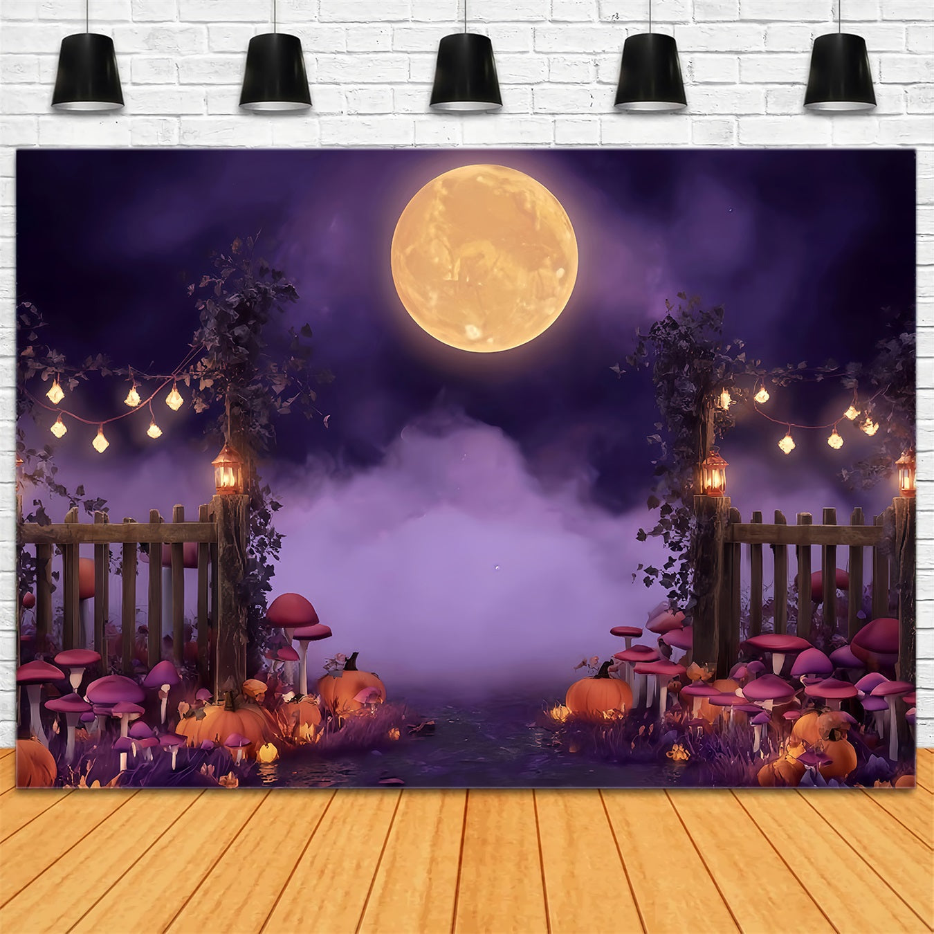 Halloween Moon Backdrop Moonlit Pumpkin Forest Path Halloween Backdrop UK TWW510-1