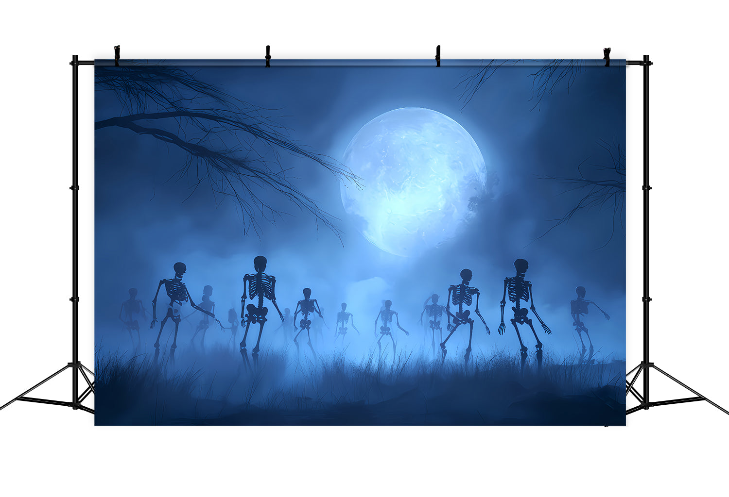 Halloween Ghost Backdrop Skeletons Rising Under Blue Moon Scary Halloween Backdrops UK TWW510-10