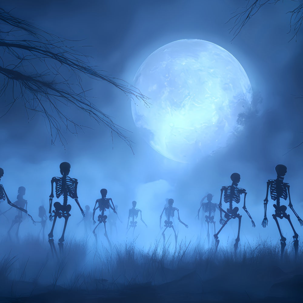 Halloween Ghost Backdrop Skeletons Rising Under Blue Moon Scary Halloween Backdrops UK TWW510-10