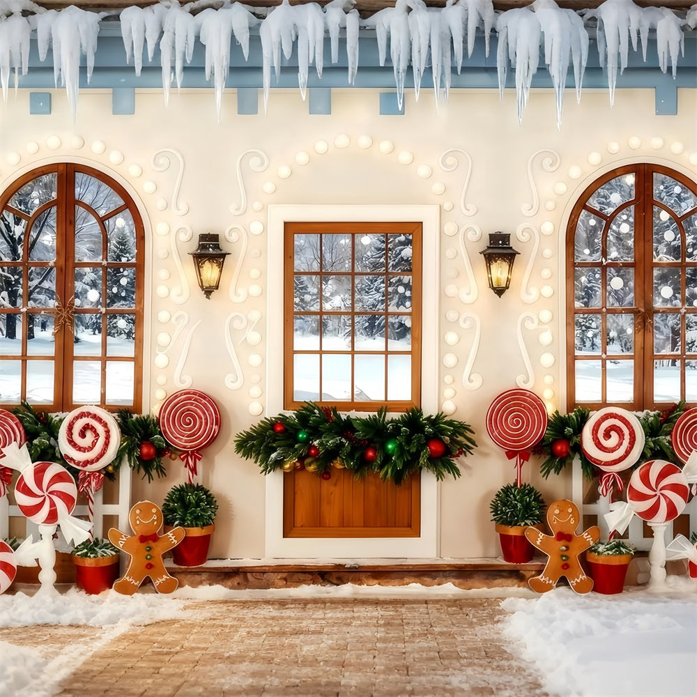Gingerbread Backdrop Candy Cane Gingerbread Porch Christmas Backdrops Sale UK TWW510-100