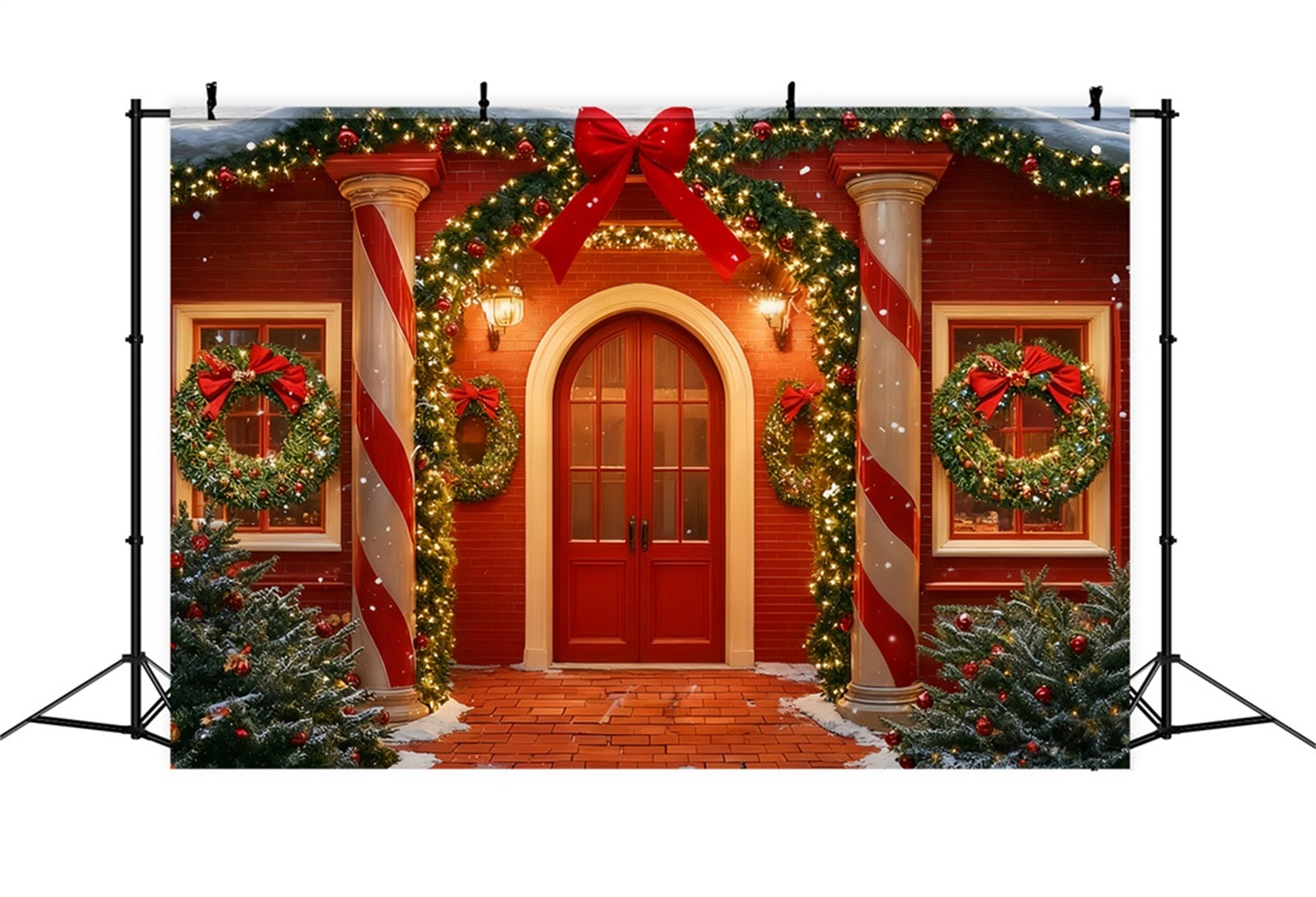 Big Bow Backdrop Red Door Festive Entrance Christmas Backdrop Ideas UK TWW510-101