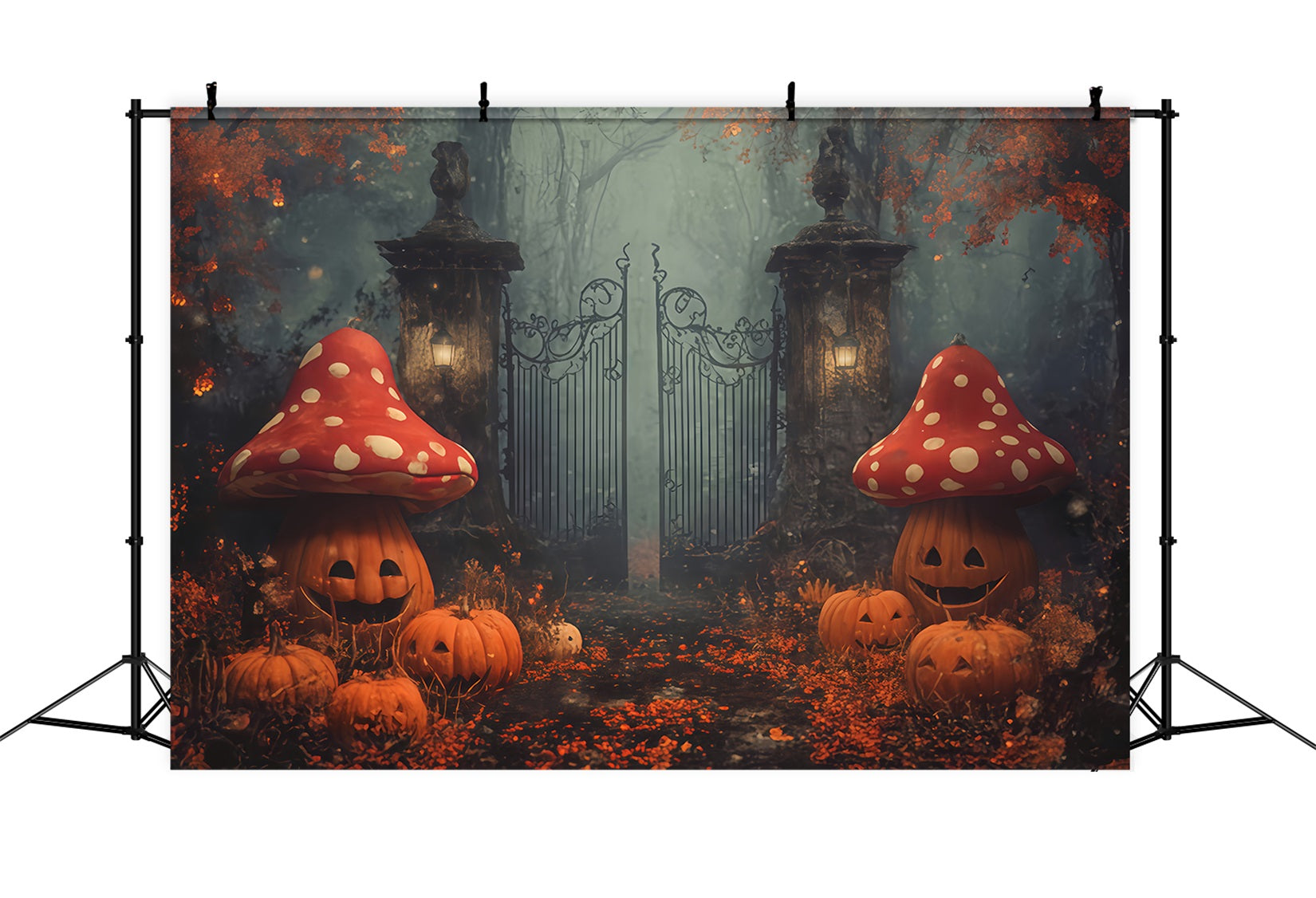 Scary Halloween Backdrops Pumpkin Mushrooms Enchanted Gate Halloween Photo Backdrop UK TWW510-13