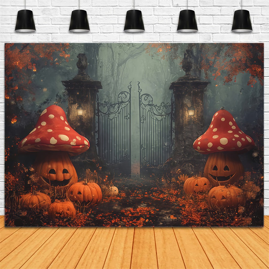 Scary Halloween Backdrops Pumpkin Mushrooms Enchanted Gate Halloween Photo Backdrop UK TWW510-13