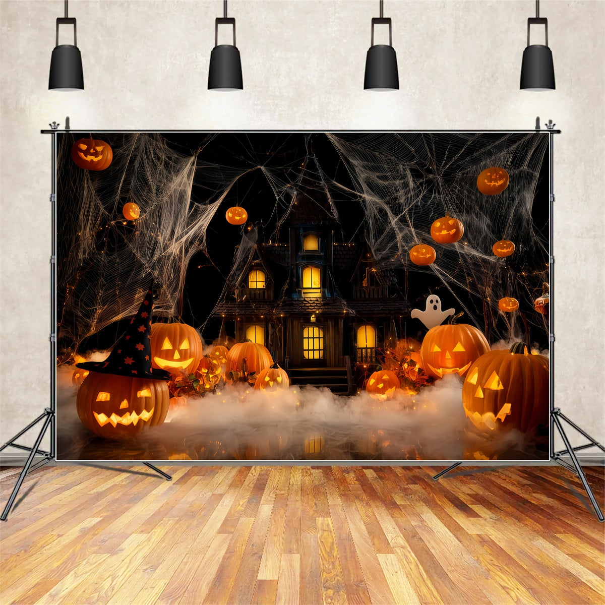 Haunted Mansion Backdrop Haunted House Pumpkin Fog Halloween Backdrop Ideas UK TWW510-15