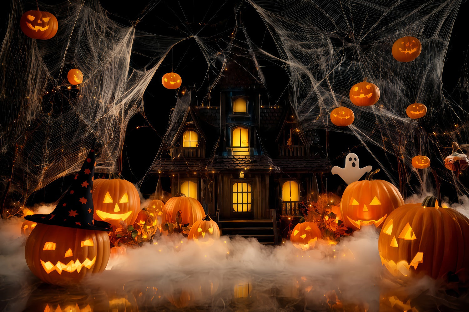 Haunted Mansion Backdrop Haunted House Pumpkin Fog Halloween Backdrop Ideas UK TWW510-15