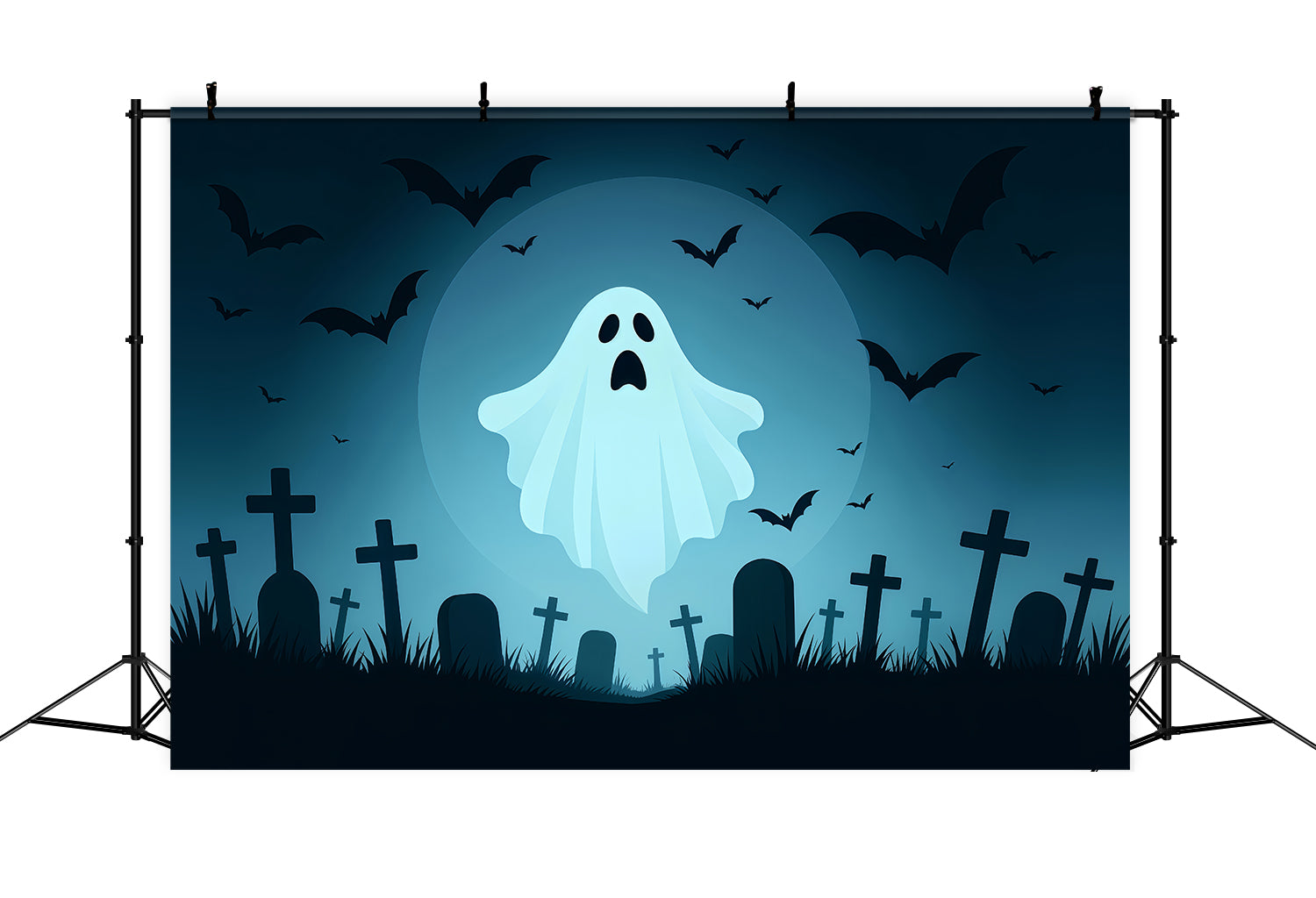 Graveyard Backdrop Flying Ghost Moon Graveyard Halloween Backdrops For Photos UK TWW510-16