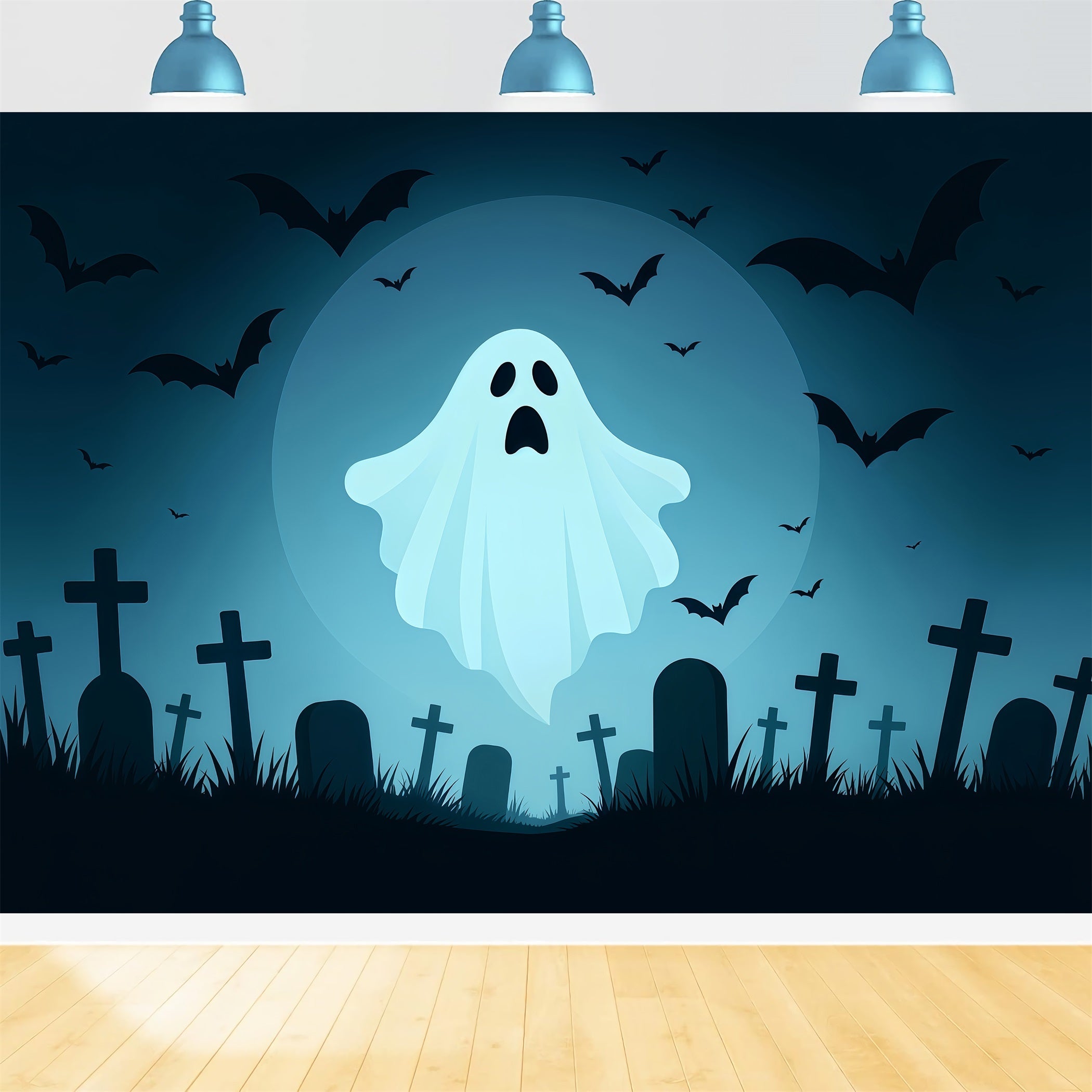 Graveyard Backdrop Flying Ghost Moon Graveyard Halloween Backdrops For Photos UK TWW510-16