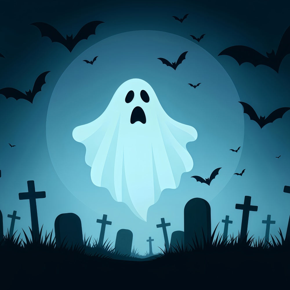 Graveyard Backdrop Flying Ghost Moon Graveyard Halloween Backdrops For Photos UK TWW510-16