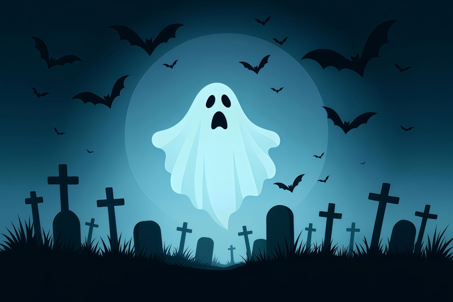 Graveyard Backdrop Flying Ghost Moon Graveyard Halloween Backdrops For Photos UK TWW510-16