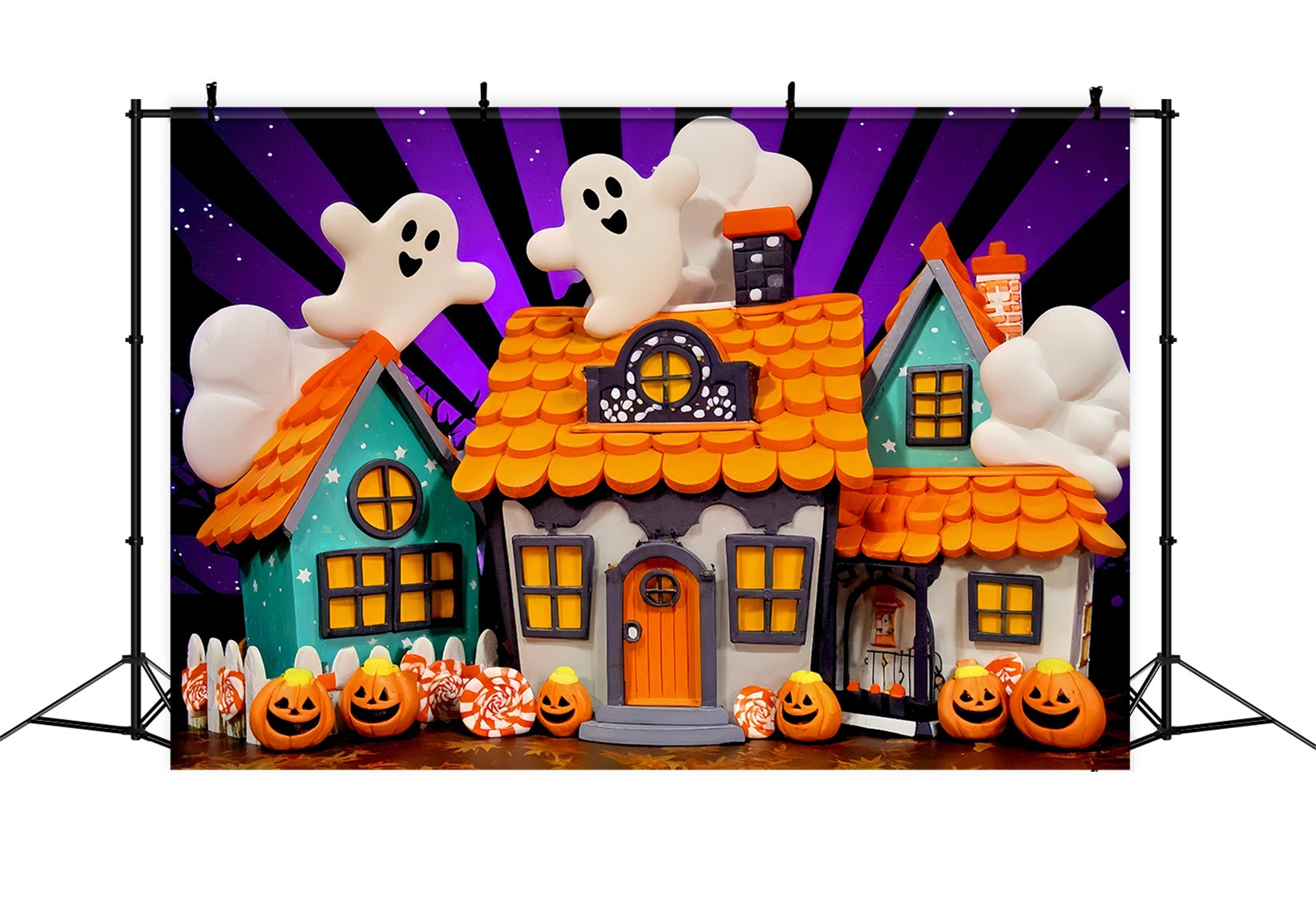 Haunted Mansion Backdrop Cute Ghost Candy Houses Halloween Photography Backdrop UK TWW510-19