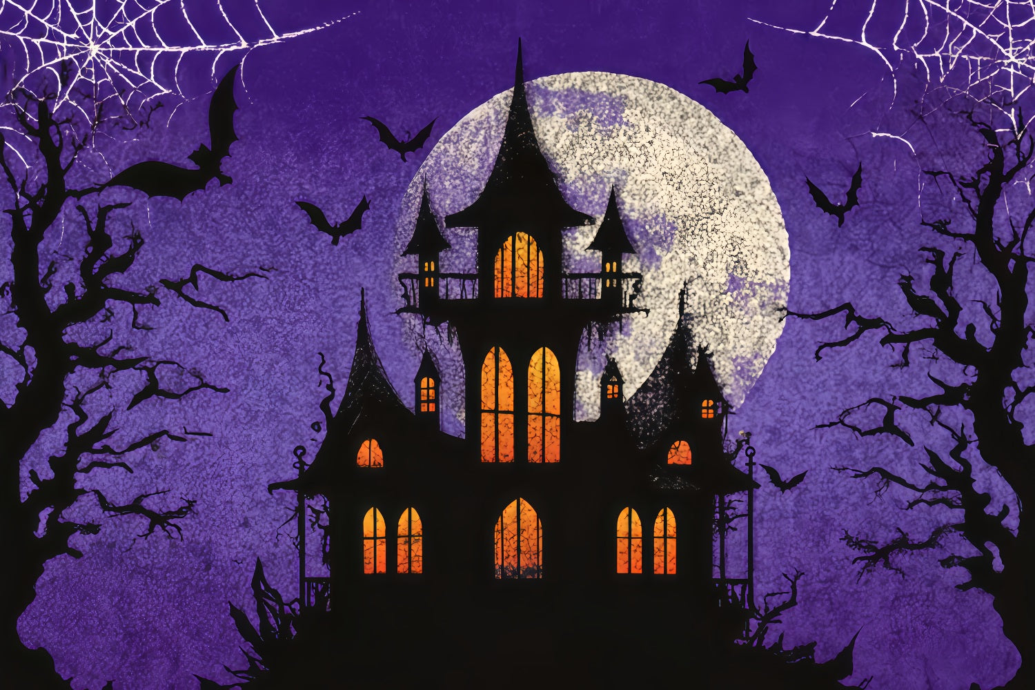 Halloween Bat Backdrop Haunted Castle Purple Moon Scary Halloween Backdrops UK TWW510-20