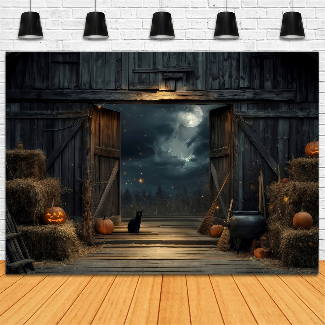 Halloween Color Backdrop Black Cat Barn Moonlight Halloween Backdrop UK TWW510-21