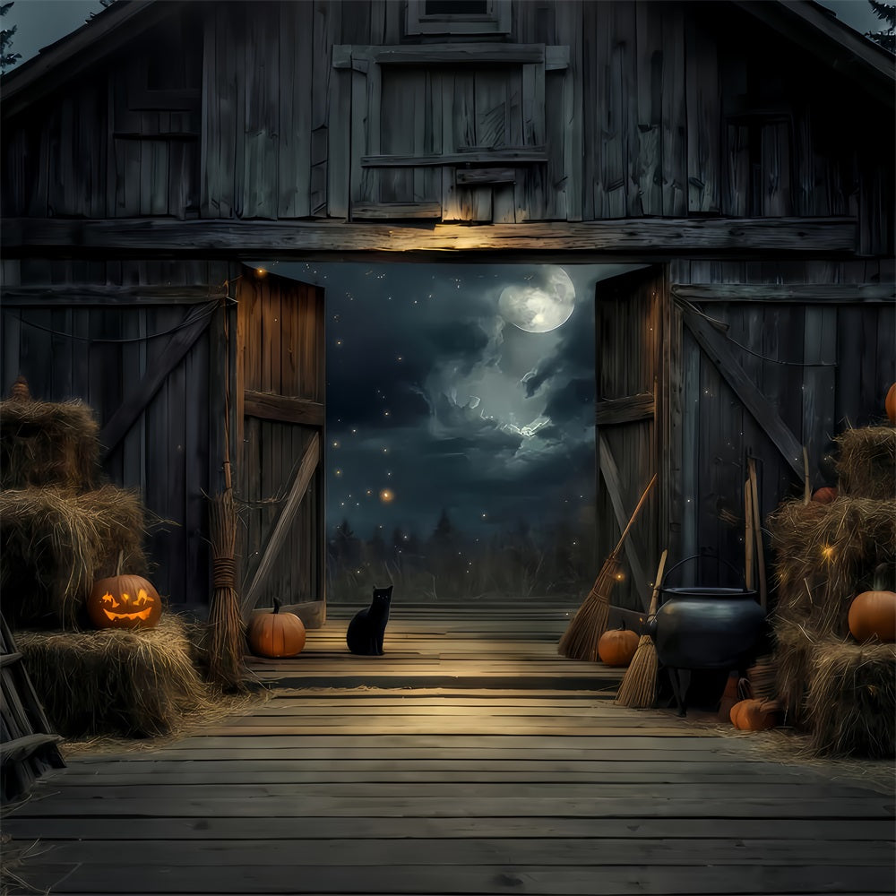 Halloween Color Backdrop Black Cat Barn Moonlight Halloween Backdrop UK TWW510-21