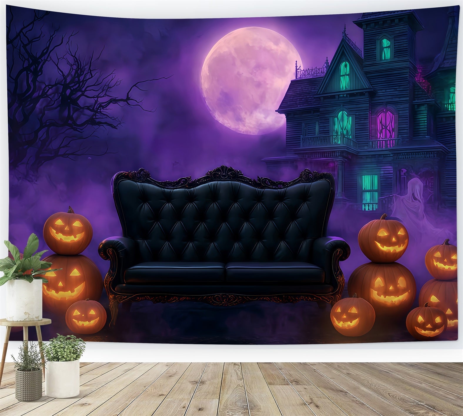 Halloween Moon Backdrop Gothic Sofa Haunted Mansion Halloween Backdrops UK TWW510-22